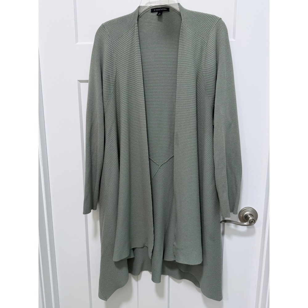41 Hawthorn Sage Green Ribbed Open Front Draped Cardigan Sweater 2X
